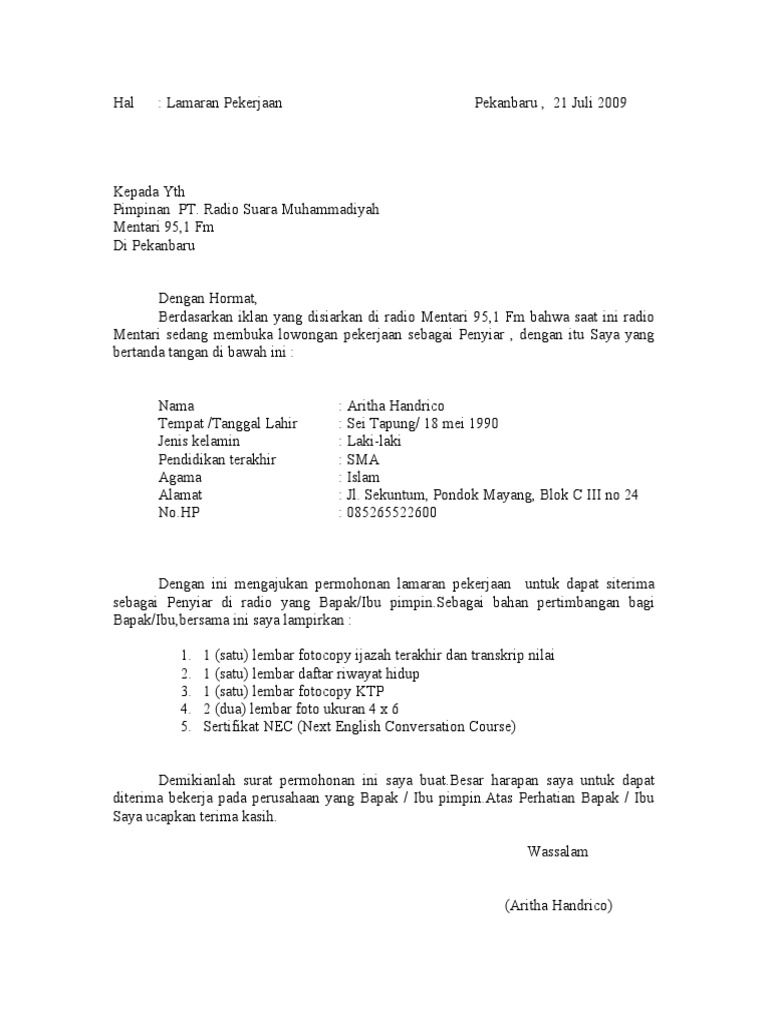 Download 94+ Contoh Surat Lamaran Kerja Berdasarkan Iklan Terbaru Gratis