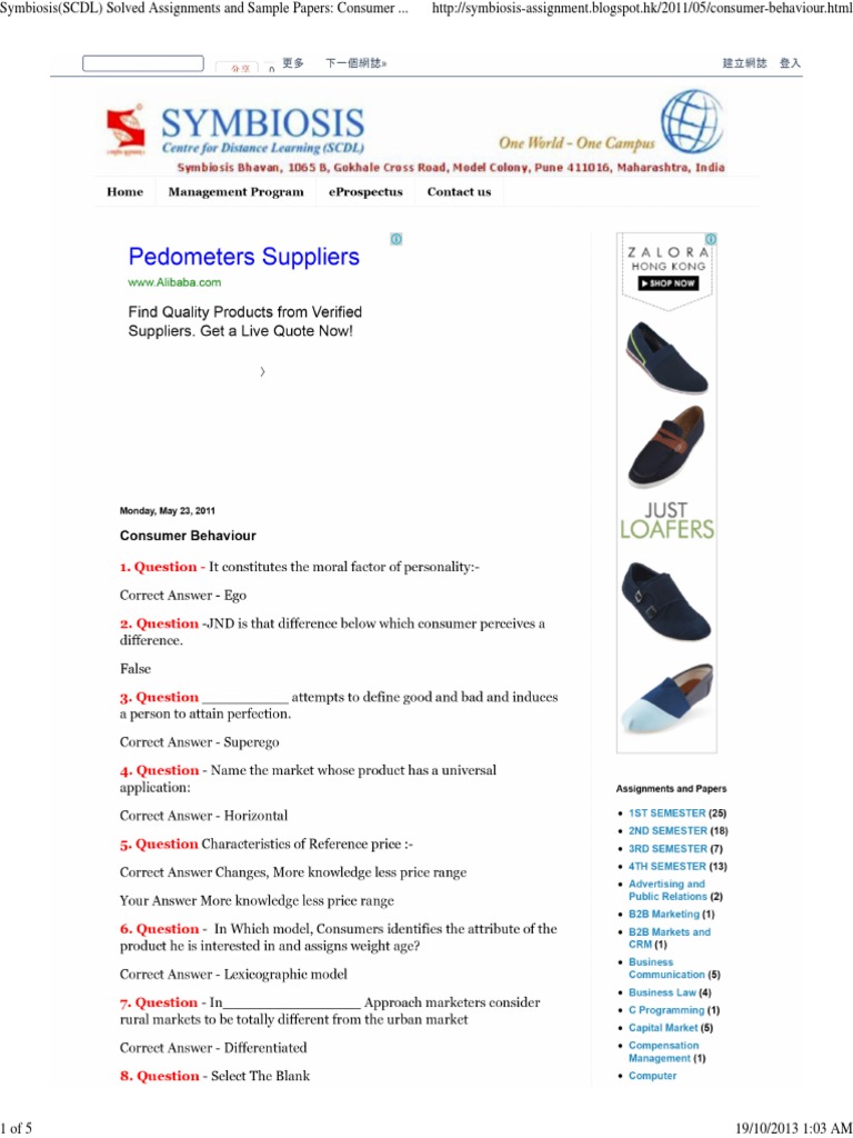 SCDL Solved Assignments: Consumer Behavior | PDF