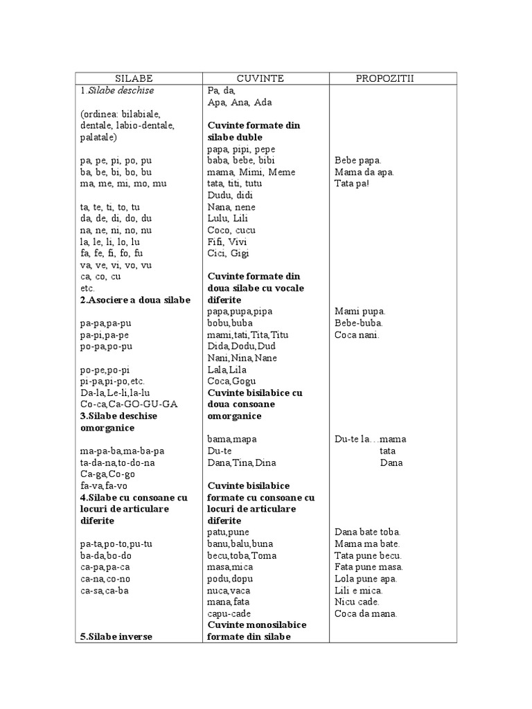 Silabe Cuvinte Propozitii | PDF