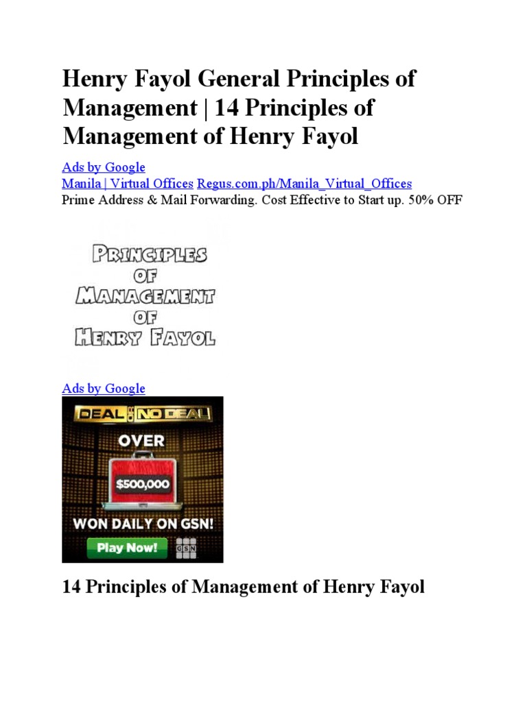 Henry Fayol General Principles of Management | PDF | Employment ...