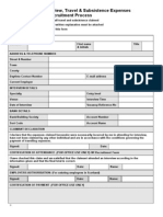 Claim Form For Interview, Travel & Subsistence Expenses For 2013 Specialty Recruitment Process