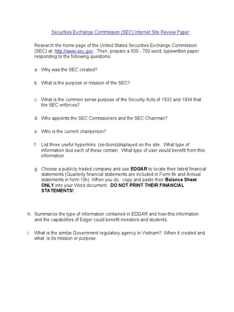 Securities Exchange Commission Exercise 42411 | PDF