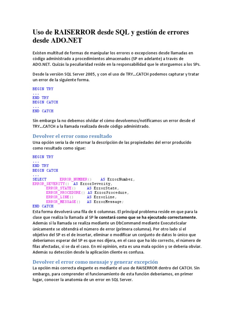 Uso de RAISERROR en SQL Server | PDF | SQL | Gestión de datos