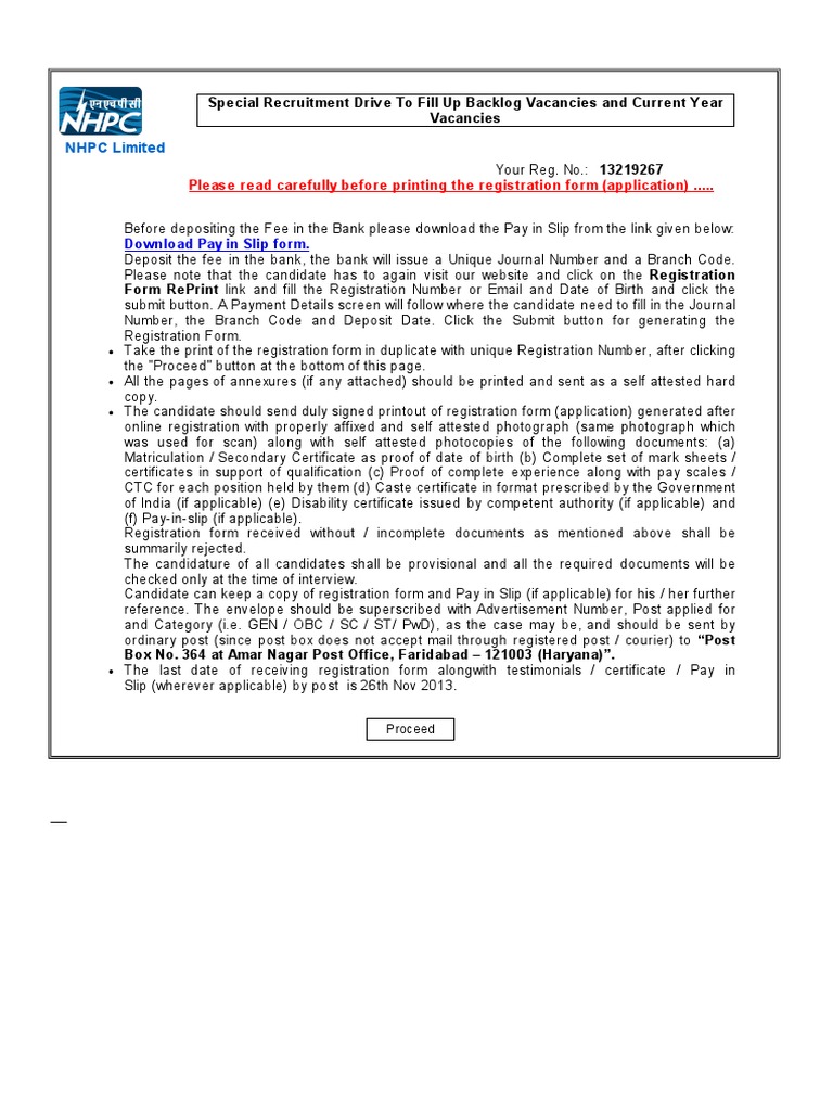 NHPC Limited - Application - Registration Form - Instructions | PDF ...