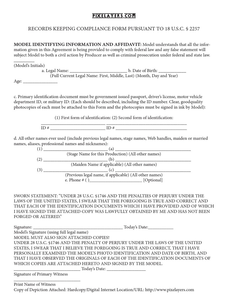 2257 Form Perjury Identity Document