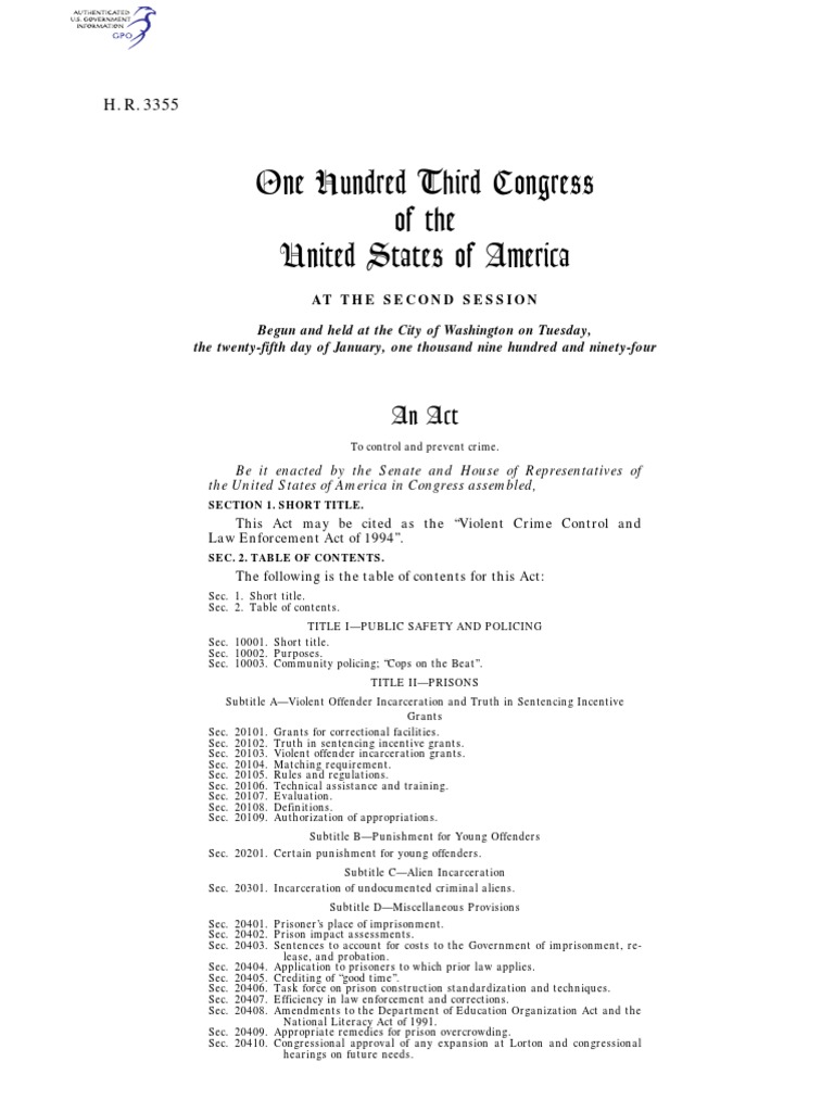 Violent Crime Control and Law Enforcement Act of 1994 PDF | PDF