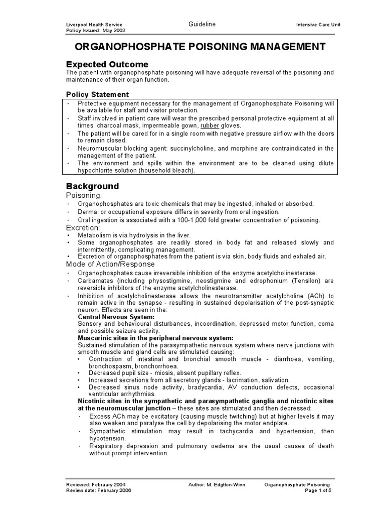 Organophosphate Poisoning Management Guide | PDF | Acetylcholine ...