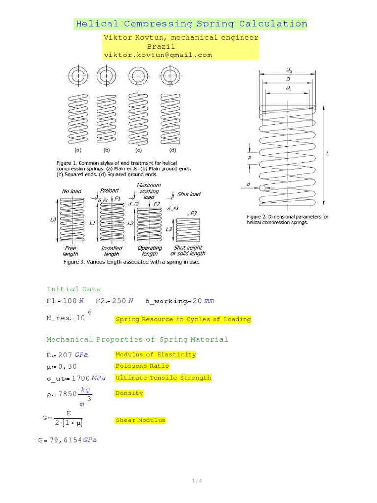 Helical Compressing Spring Calculation PDF PDF Pascal (Unit
