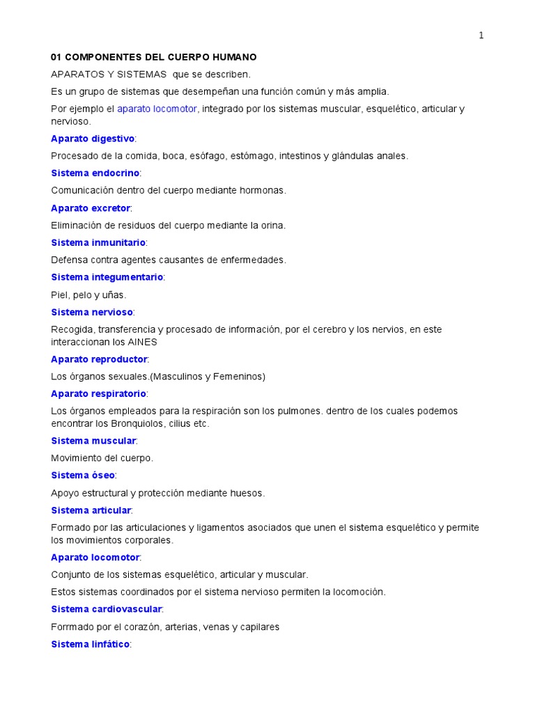 01 Componentes Del Cuerpo Humano | PDF