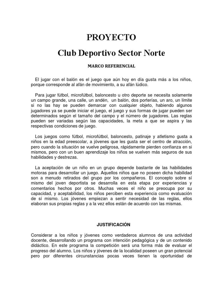 Plan Pedagógico Club Deportivo Sector Norte | PDF | Juventud | Deportes