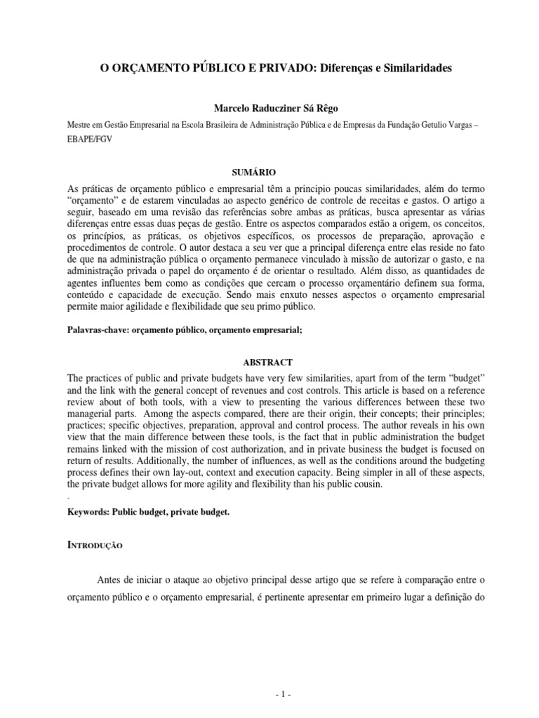 Diferenças entre Orçamento Público e Privado | PDF | Orçamento ...