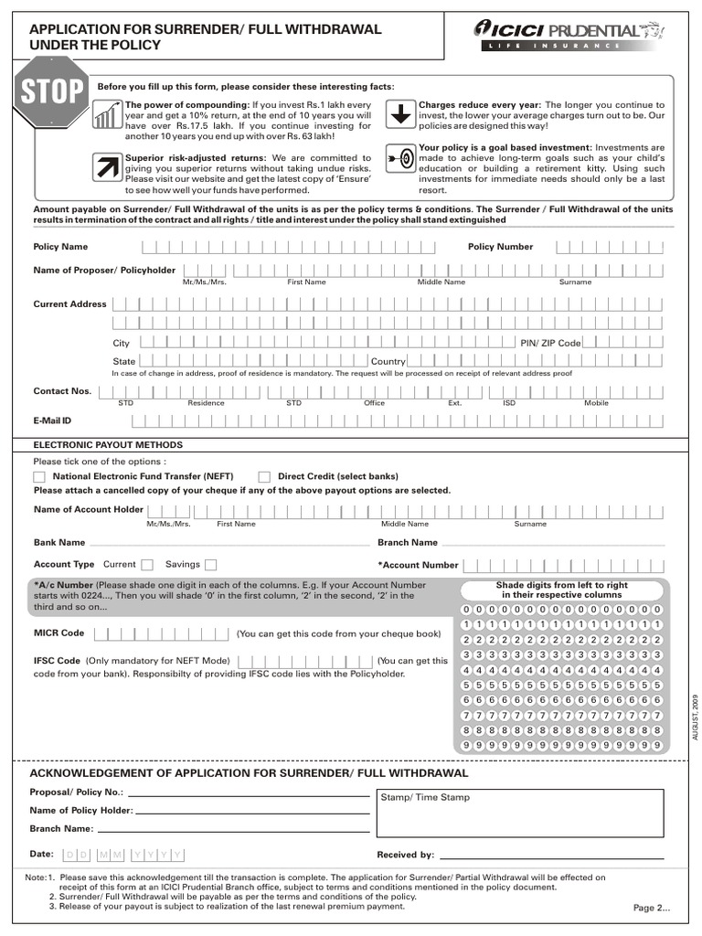 Policy Surrender Form PDF | PDF | Payments | Money