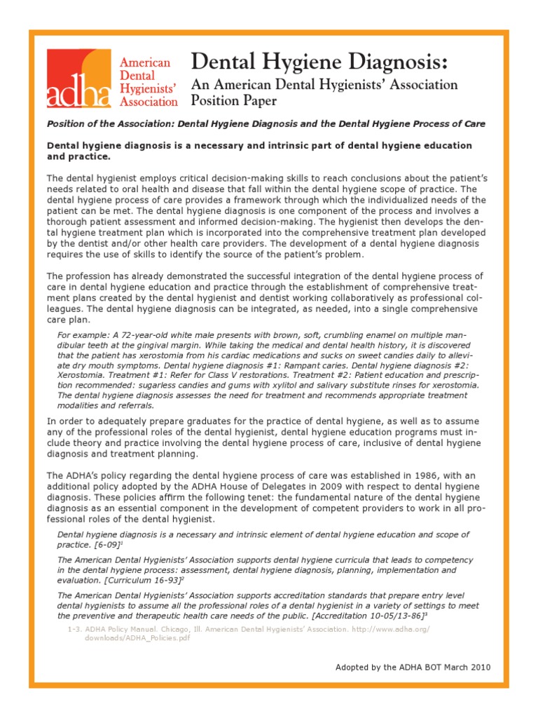7111 Dental Hygiene Diagnosis Position Paper | PDF | Dental Hygienist ...