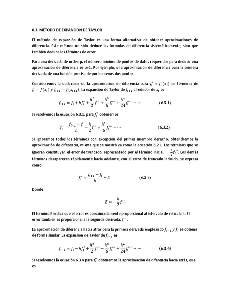Expansion de Taylor Ecuaciones Derivado
