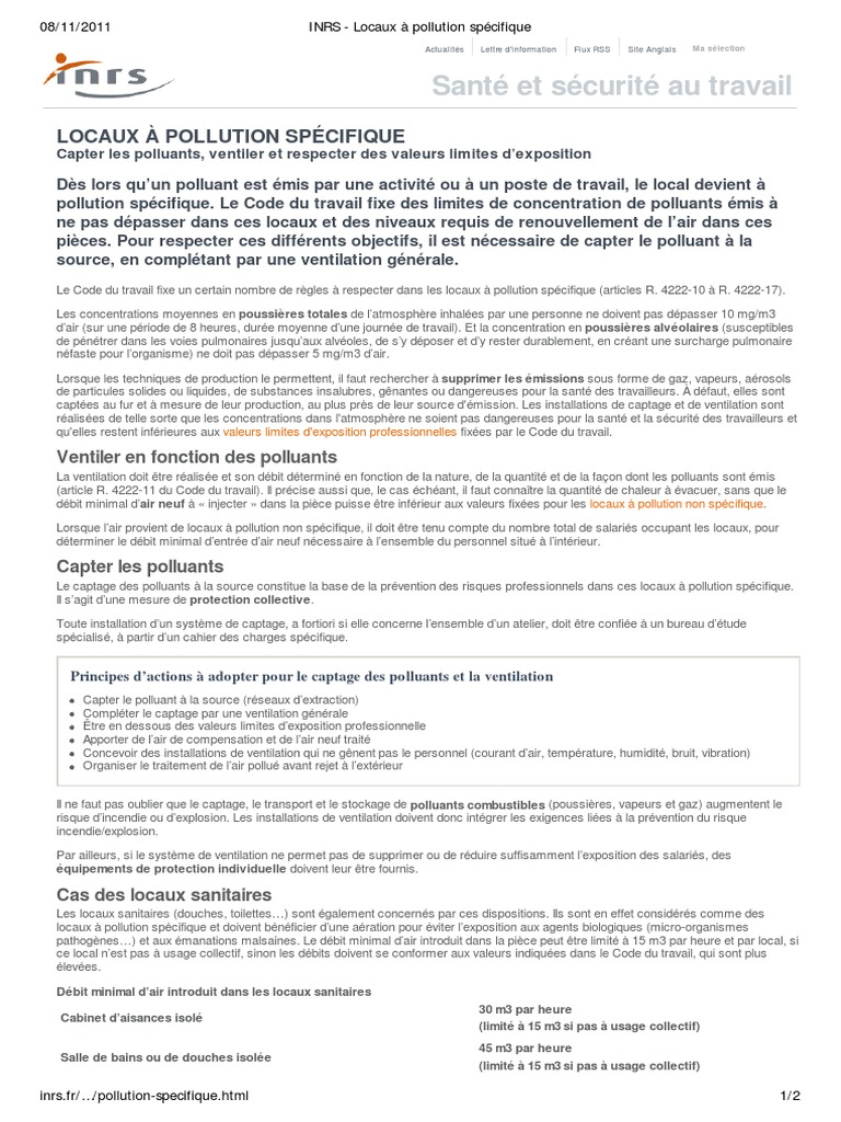 INRS Locaux À Pollution Spécifique PDF Ventilation (Architecture — free download