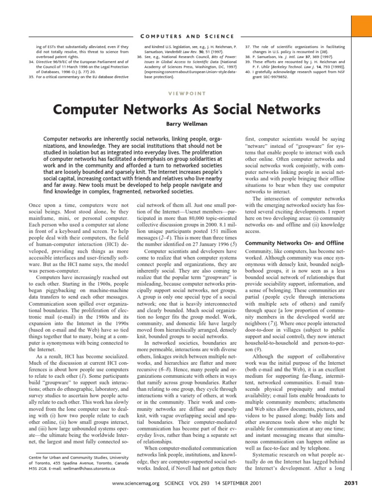 Computer Networks as Social Networks | PDF | Human–Computer Interaction ...