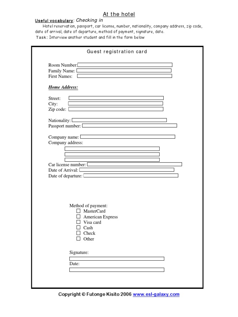 Hotel Check-In Vocabulary Guide | PDF