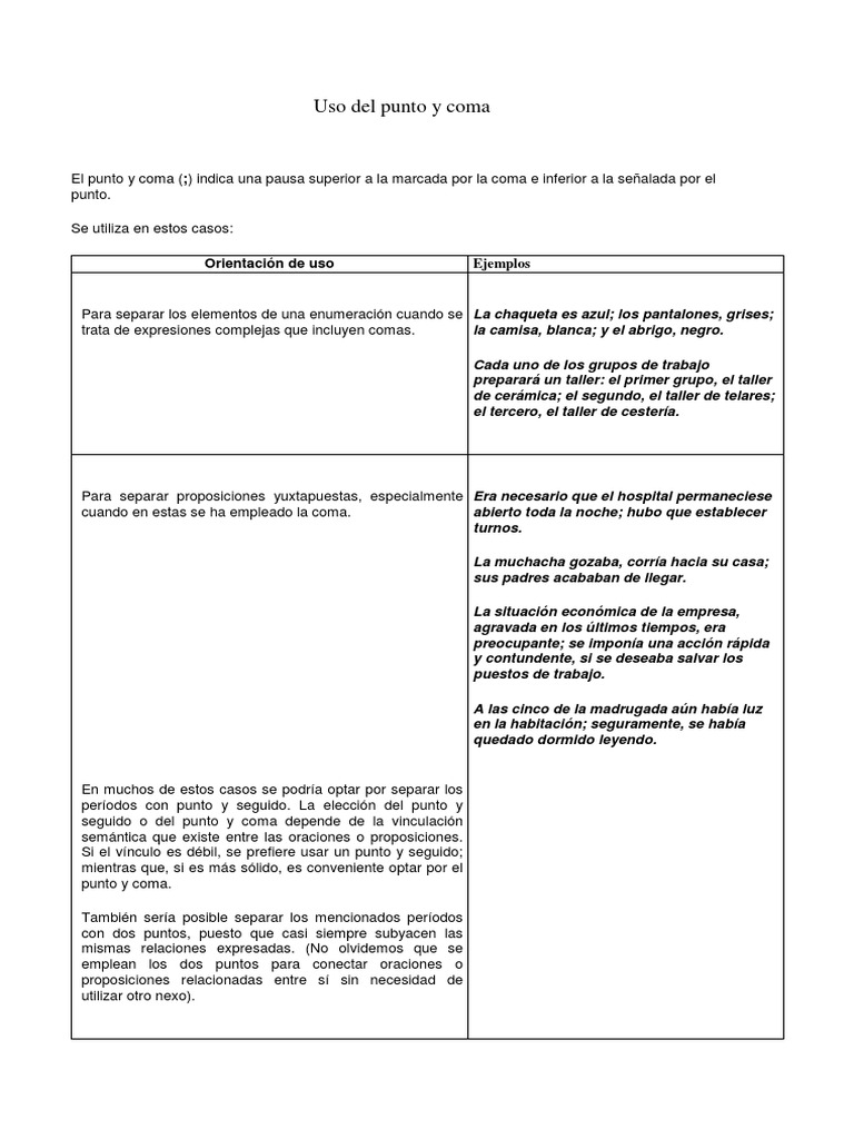 Uso del punto y coma en la escritura | PDF