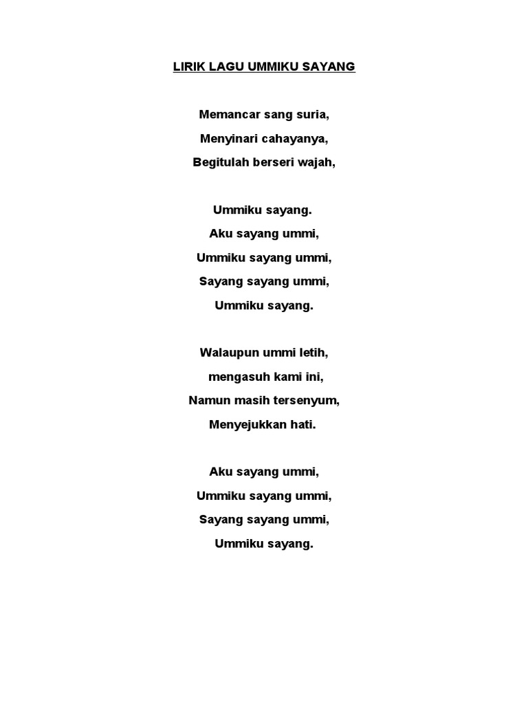 Lirik Lagu Ummiku Sayang Pdf