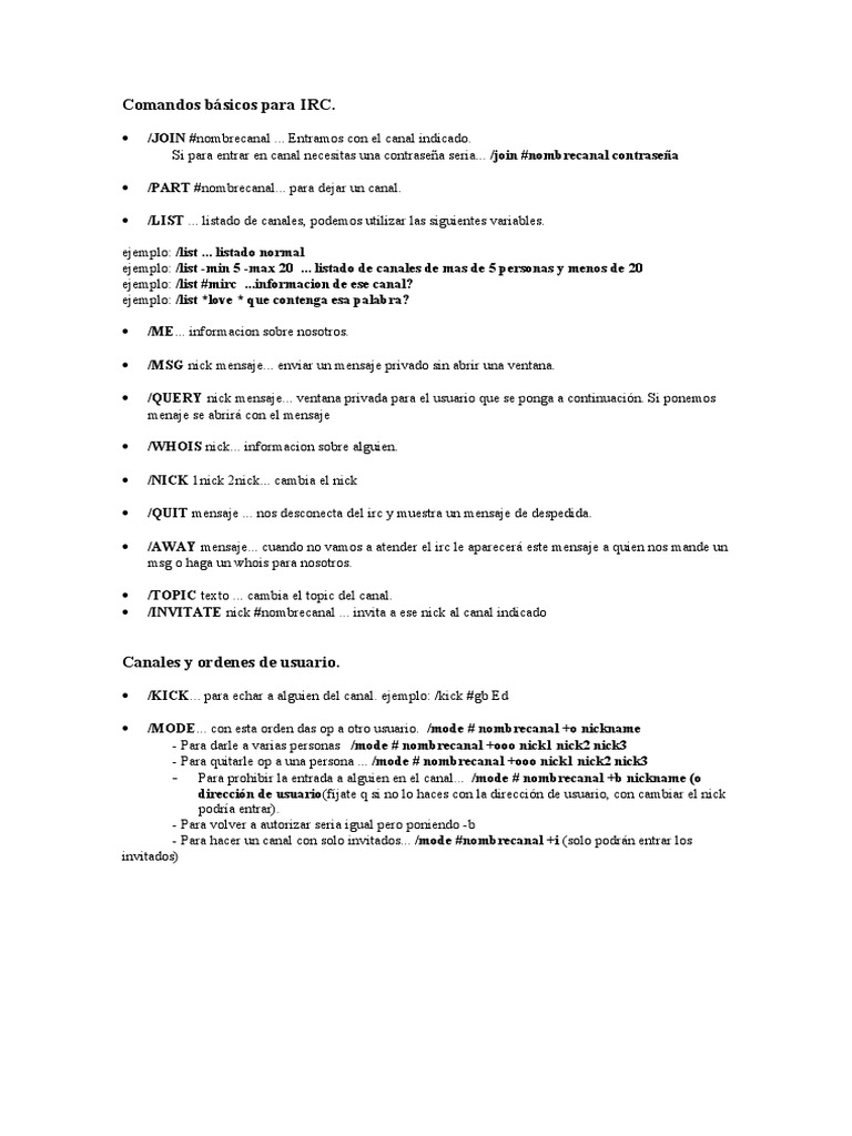Comandos Básicos de IRC | PDF