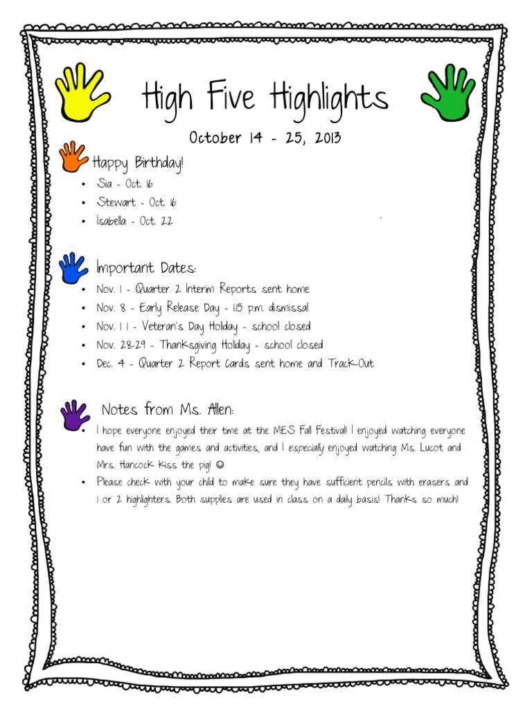 October 2013 Class Highlights & Updates | PDF | Communication | Learning