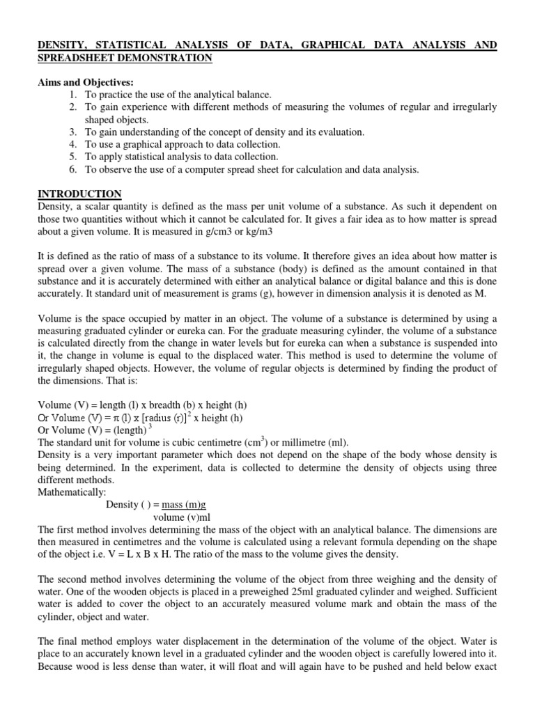 Density Measurement Techniques | PDF | Density | Volume