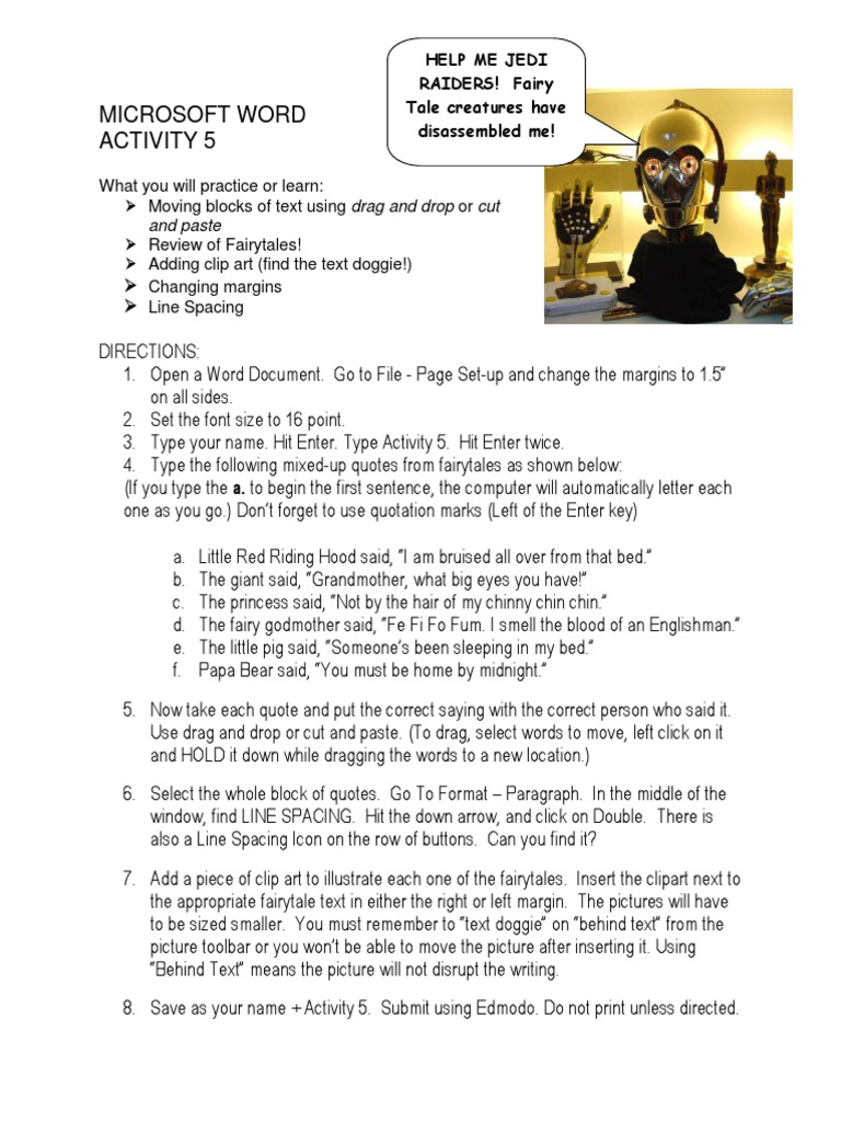 Word Activity 5 | PDF | Fairy Tales | Microsoft Word