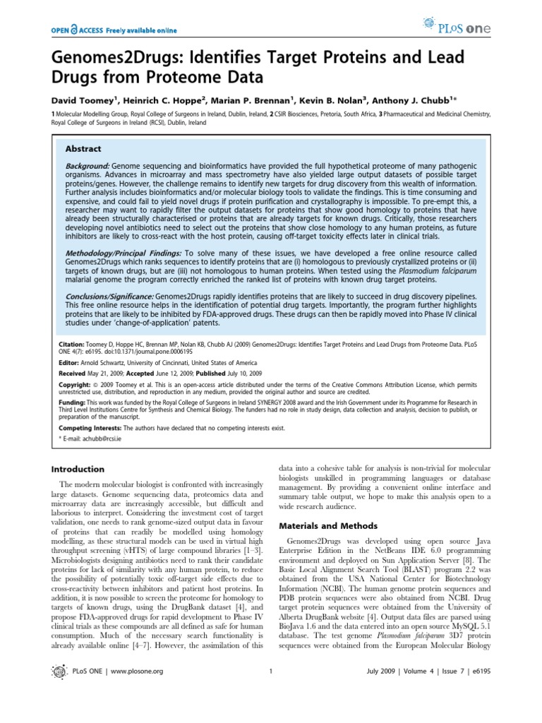 Genomes 2 Drugs Identifies Target Proteins and Lead Drugs From Proteome ...