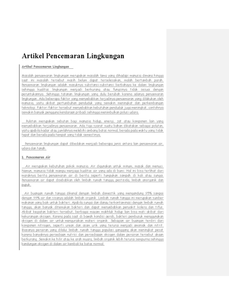 Artikel Pencemaran Lingkungan Hidup