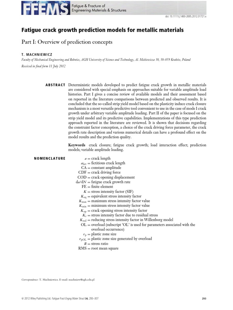 Fatigue Crack Growth Prediction Models For Metallic Materials PDF | PDF ...