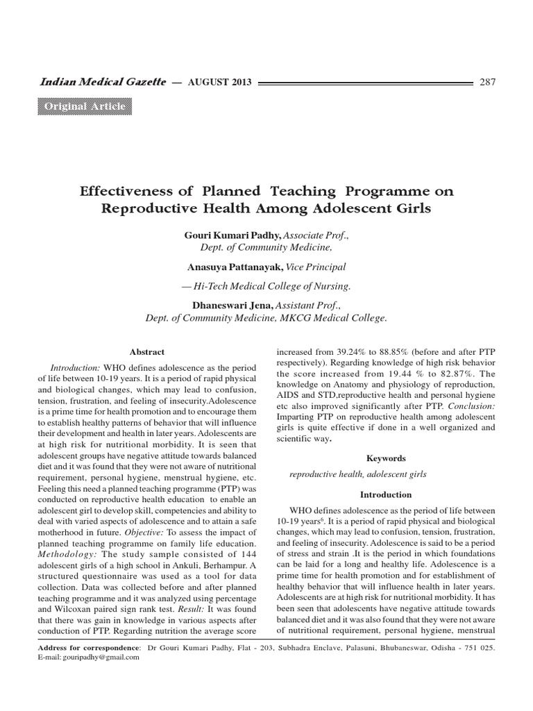 Impact of Reproductive Health Education | PDF | Reproductive Health ...