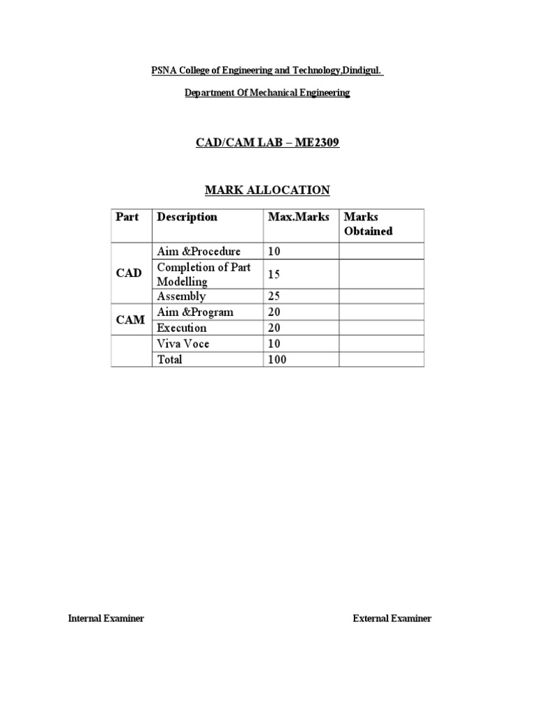 Cad/Cam Lab - Me2309 | PDF