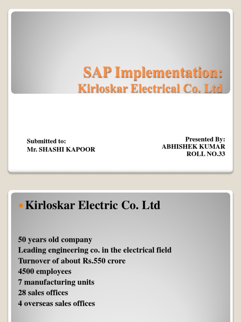 SAP Implementation at Kirloskar Electric | PDF | Sap Se | Computing