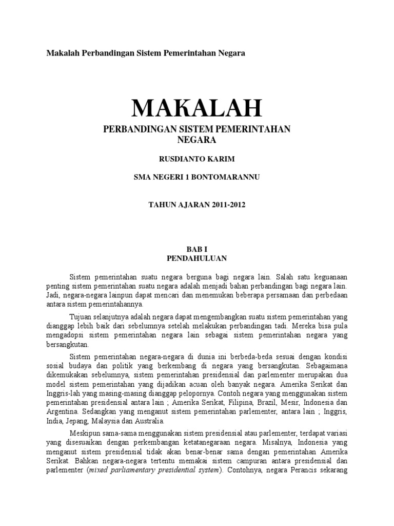 Makalah Perbandingan Sistem Pemerintahan Negara Docx