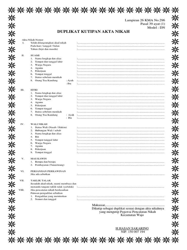 DUPLIKAT AKTA NIKAH
