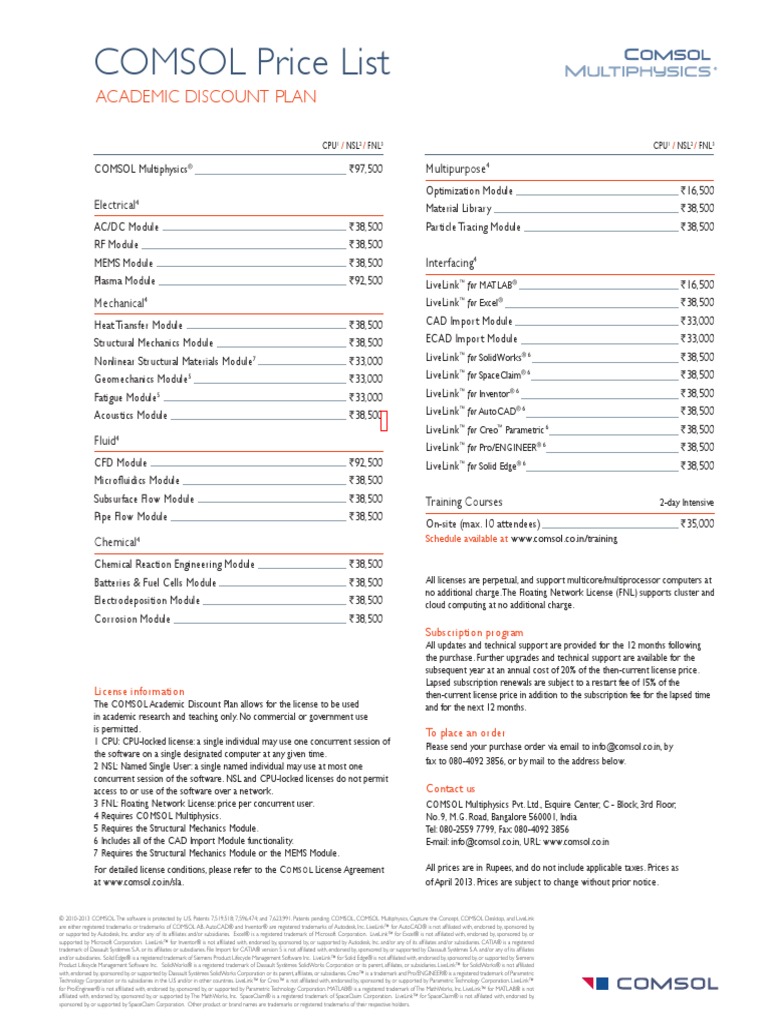 COMSOL Product Pricelist Computing Computers