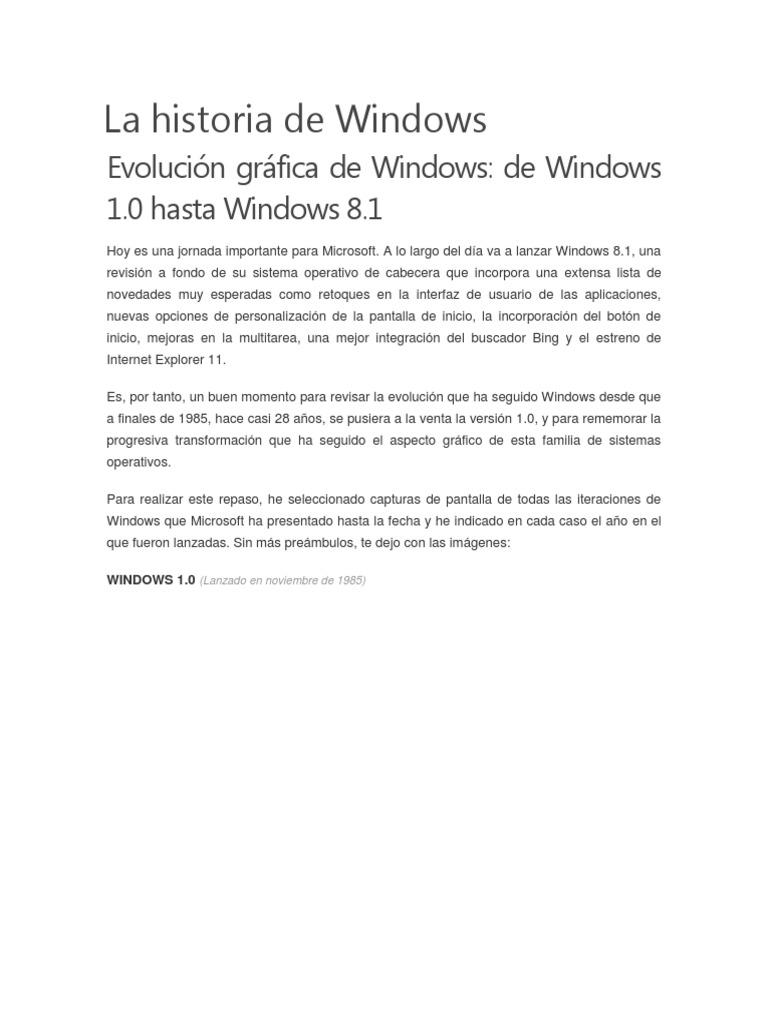 La Historia De Windows Pdf Microsoft Windows Microsoft