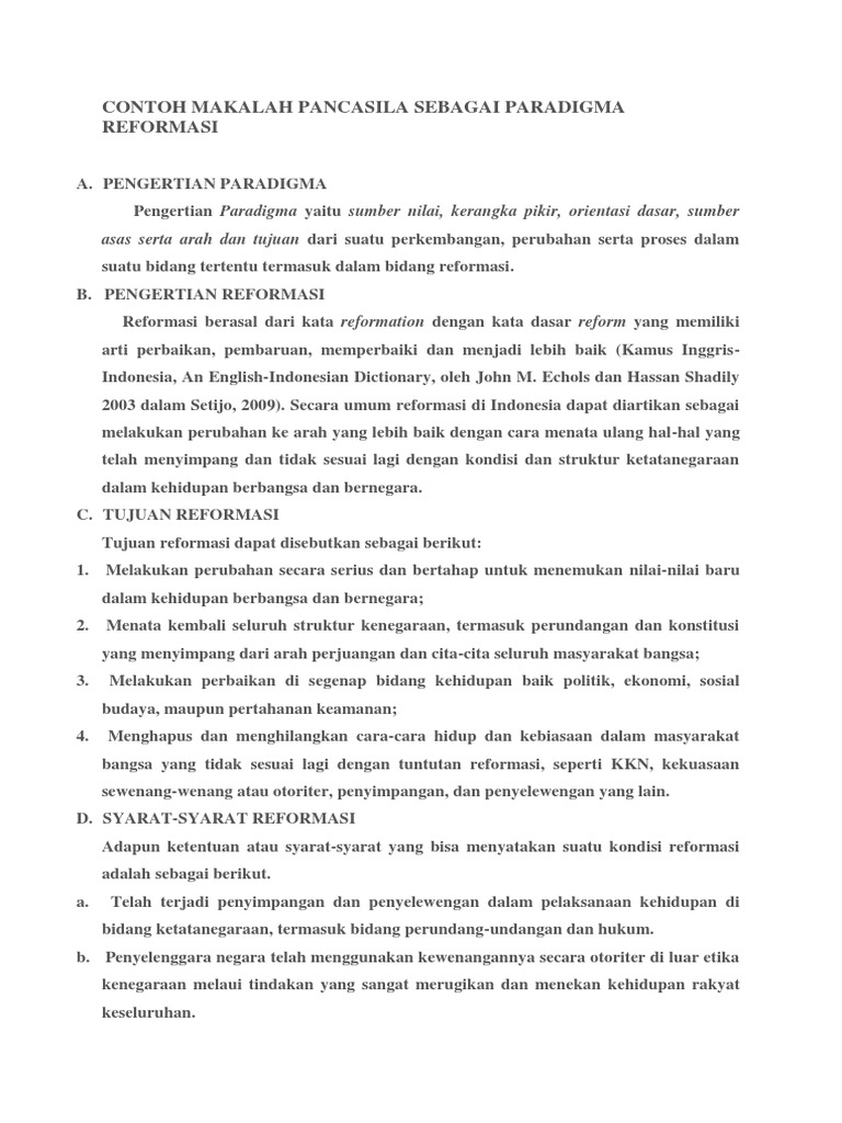 Contoh Makalah Pancasila Sebagai Paradigma Reformasi