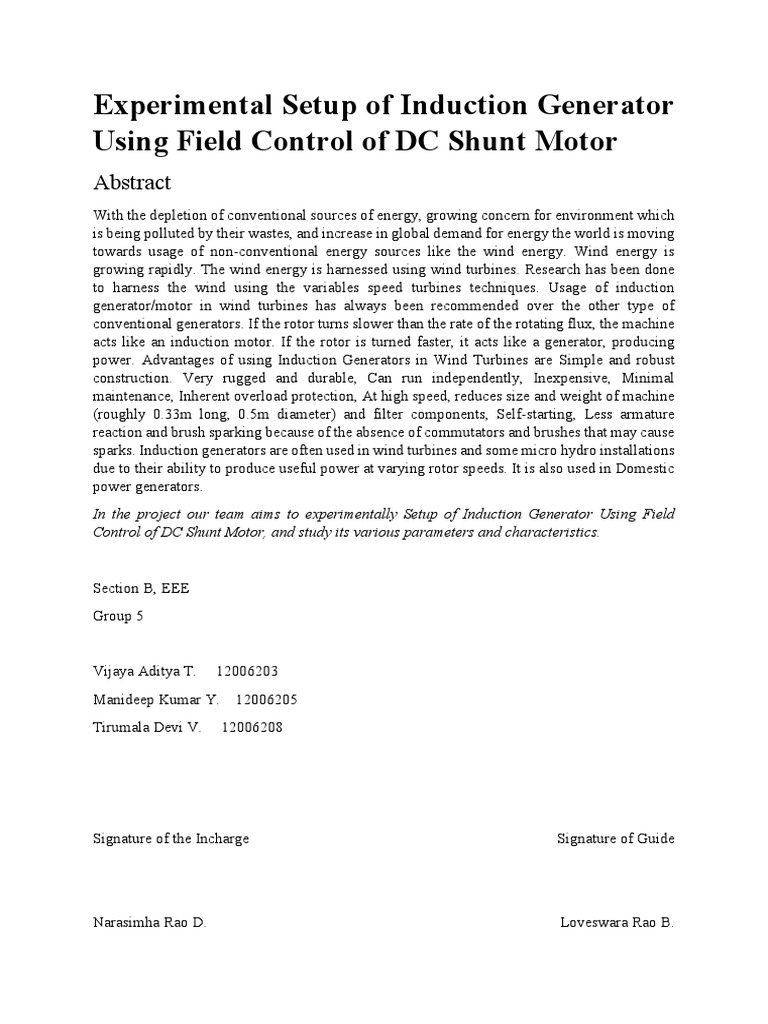 Induction Generator Setup for Wind Energy | PDF