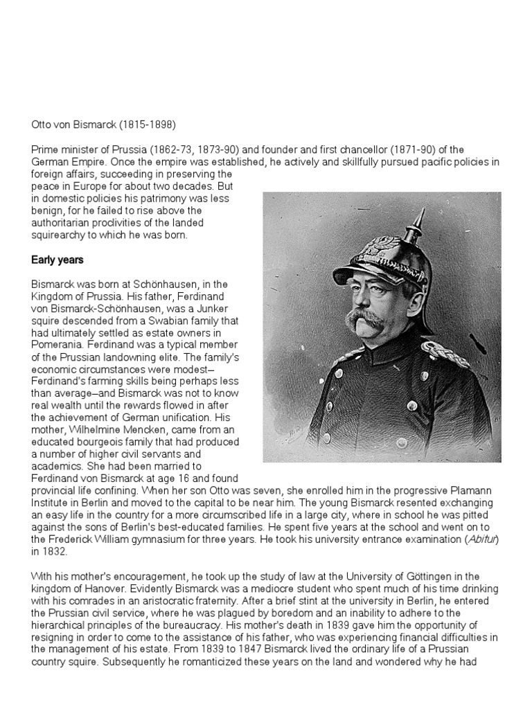 Otto Von Bismarck PDF PDF Otto Von Bismarck Kingdom Of Prussia