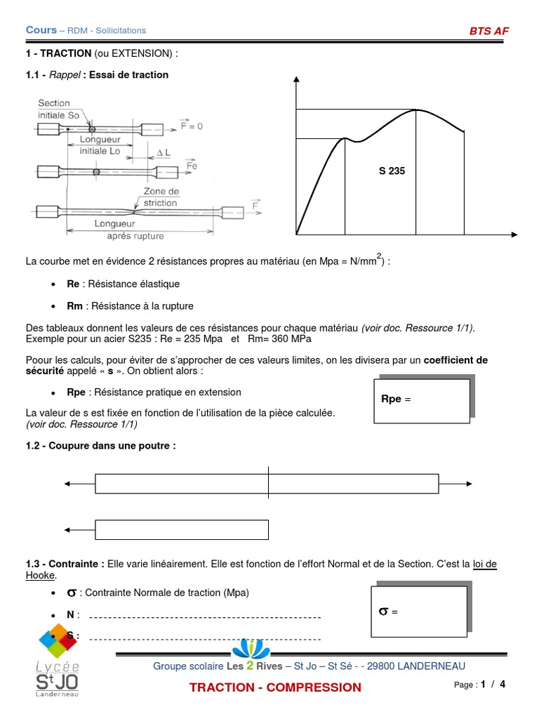 Sollicitations en RDM : Traction et Compression | PDF | Résistance des ...