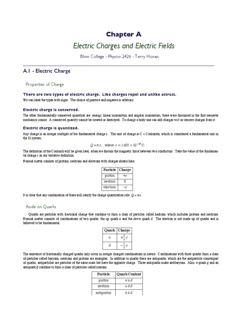 Electric Charges and Electric Fields: Chapter A | PDF | Quark ...