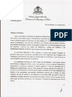 Lettre Du President Martelly A Madame Nonie-Matthieu President de La Cour Des Comptes Et Du Contentieux Administratif
