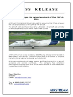 Press Release: Airstream Arranges The Sale & Leaseback of Five DHC-8-100s