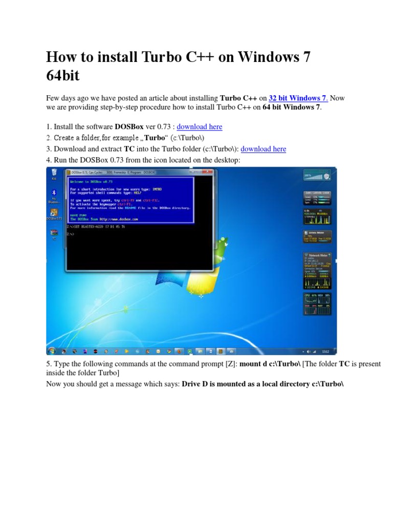 Install Turbo C++ on Windows 7 64bit | PDF