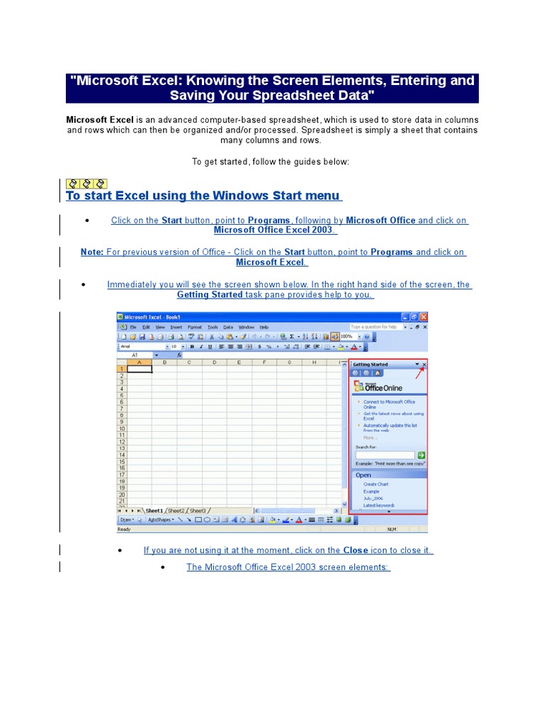 Excel 2003: Data Entry & Navigation Guide | PDF