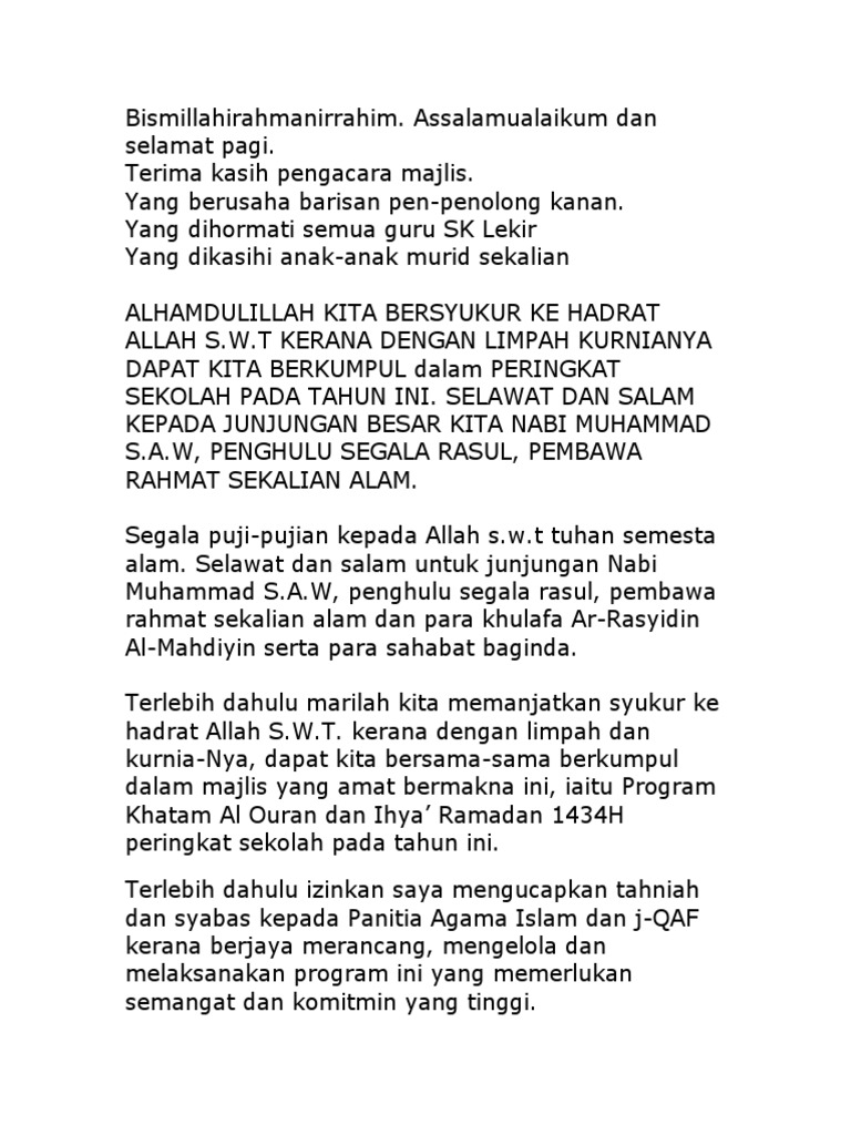 Ucapan Penutup Ihya Ramadan  PDF
