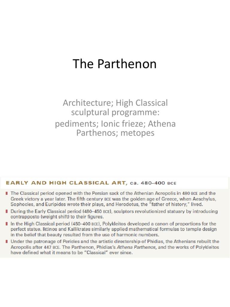 The Parthenon Architecture High Classical Sculptural Programme
