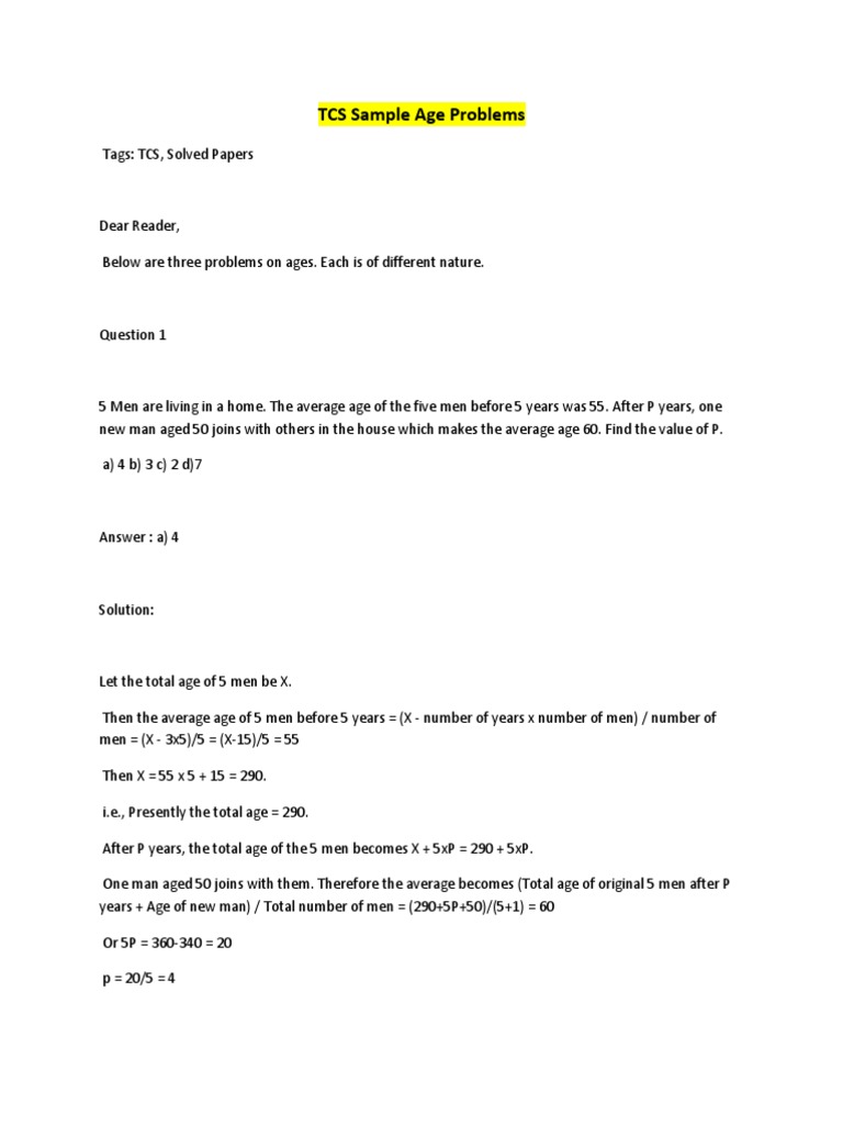 Age Problems.docx | Mathematical Concepts | Analysis