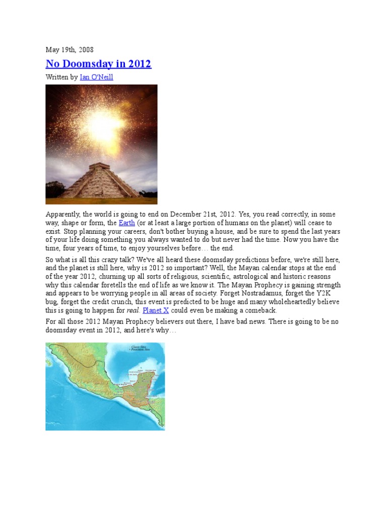 No Doomsday in 2012 Ian O'Neill PDF Maya Civilization Calendar